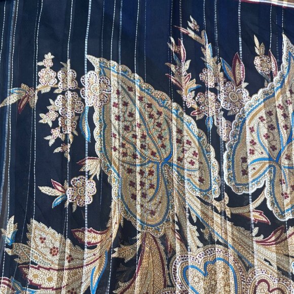 Vintage Valentino 100% Silk Italy Black and Blue Paisley Metallic Striped Scarf - Picture 8 of 10